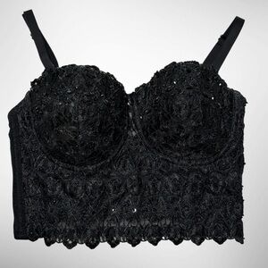 Windsor Black Lace Bustier Bra w/ Removable Straps | XS